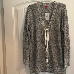 Guess Black and White V-Neck Sweater with Lace-Up Detail